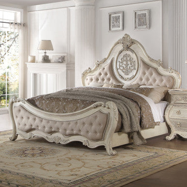 ACME 27007EK Ragenardus Eastern King Bed, Beige Linen & Antique White (1Set/3Ctn) ACME Furniture