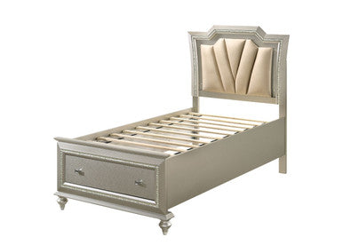 ACME 27240T Kaitlyn Twin Bed with Storage, PU & Champagne ACME Furniture