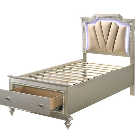 ACME 27240T Kaitlyn Twin Bed with Storage, PU & Champagne