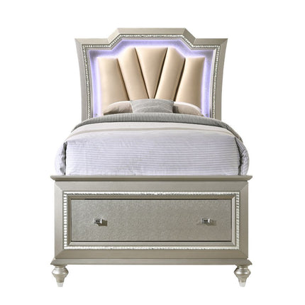 ACME 27240T Kaitlyn Twin Bed with Storage, PU & Champagne