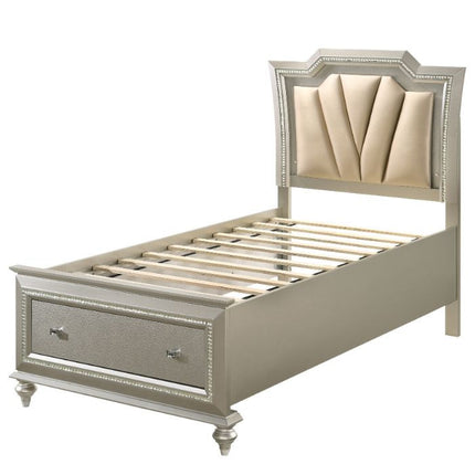 ACME 27245F Kaitlyn Full Bed with Storage, PU & Champagne