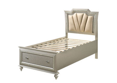 ACME 27245F Kaitlyn Full Bed with Storage, PU & Champagne ACME Furniture