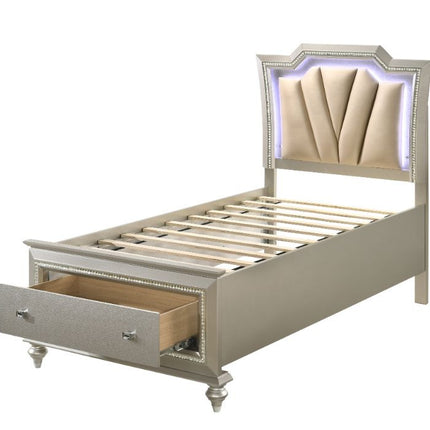 ACME 27245F Kaitlyn Full Bed with Storage, PU & Champagne