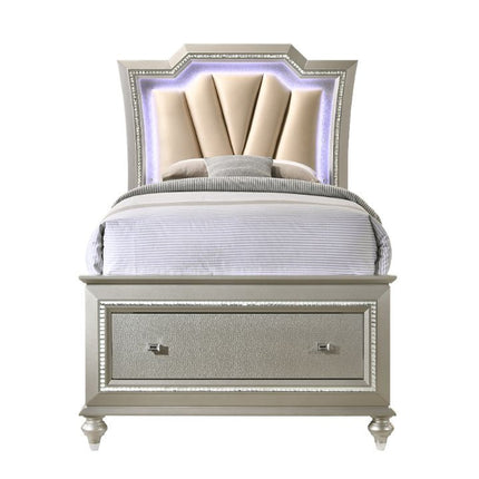 ACME 27245F Kaitlyn Full Bed with Storage, PU & Champagne