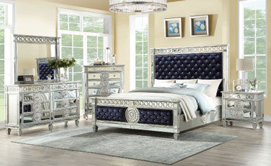 ACME 27347EK Varian Eastern King Bed, Black Velvet & Mirrored ACME Furniture