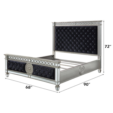 ACME 27350Q Varian Queen Bed, Black Velvet & Mirrored  1