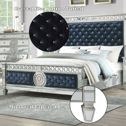 ACME 27350Q Varian Queen Bed, Black Velvet & Mirrored  2