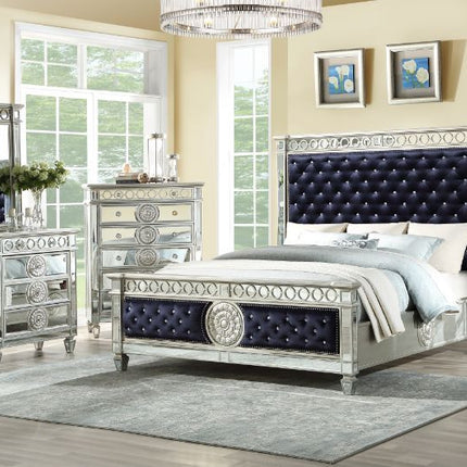 ACME 27350Q Varian Queen Bed, Black Velvet & Mirrored