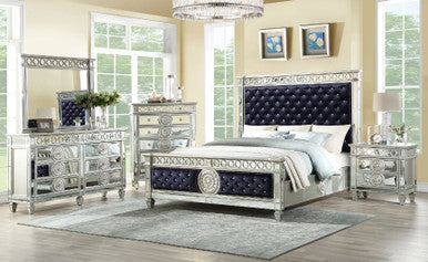 ACME 27350Q Varian Queen Bed, Black Velvet & Mirrored ACME Furniture