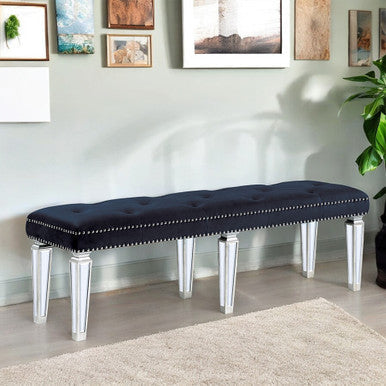 ACME 27357 Varian Bench Black Velvet & Mirrored, Black Velvet & Mirrored ACME Furniture