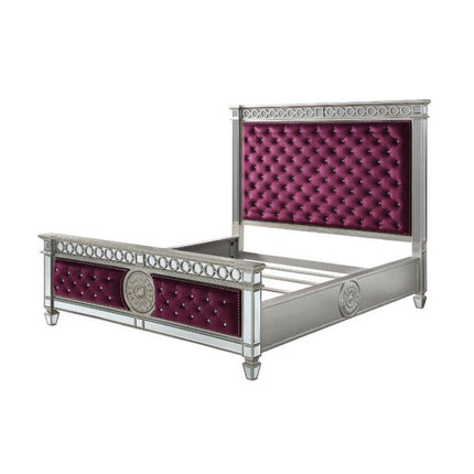 ACME 27364CK Varian California King Bed Burgundy Velvet & Mirrored, Burgundy Velvet & Mirrored  1
