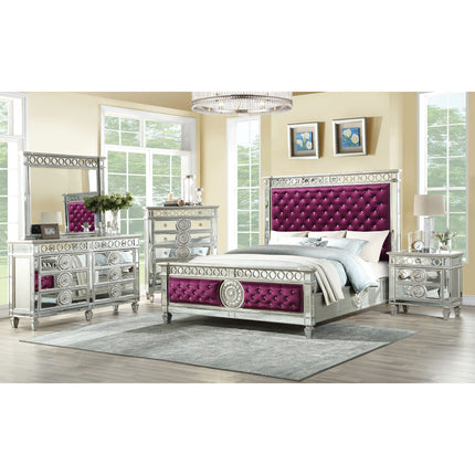 ACME 27367EK Varian Eastern King Bed, Burgundy Velvet & Mirrored