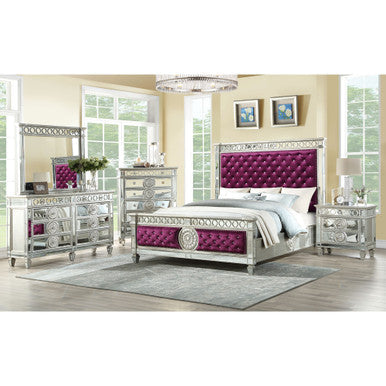 ACME 27367EK Varian Eastern King Bed, Burgundy Velvet & Mirrored ACME Furniture