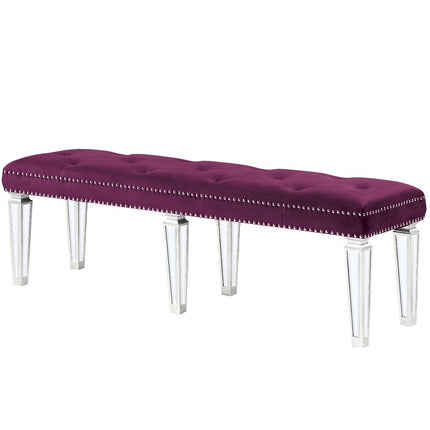 ACME 27377 Varian Bench Burgundy Velvet & Mirrored, Burgundy Velvet & Mirrored