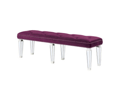 ACME 27377 Varian Bench Burgundy Velvet & Mirrored, Burgundy Velvet & Mirrored ACME Furniture