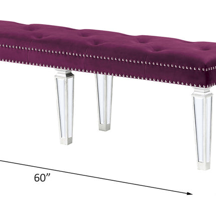 ACME 27377 Varian Bench Burgundy Velvet & Mirrored, Burgundy Velvet & Mirrored  1