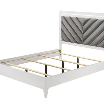 ACME 27387EK Chelsie Eastern King Bed Gray Fabric & White Finish(1Set/2Ctn)