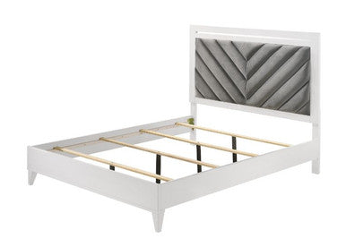 ACME 27387EK Chelsie Eastern King Bed Gray Fabric & White Finish(1Set/2Ctn) ACME Furniture