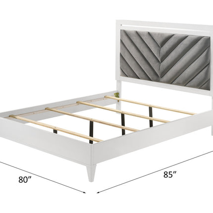 ACME 27387EK Chelsie Eastern King Bed Gray Fabric & White Finish(1Set/2Ctn)