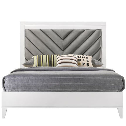ACME 27387EK Chelsie Eastern King Bed Gray Fabric & White Finish(1Set/2Ctn)