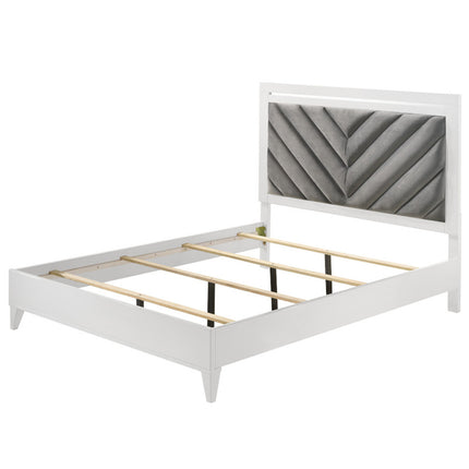 ACME 27390Q Chelsie Queen Bed Gray Fabric & White Finish(1Set/2Ctn)