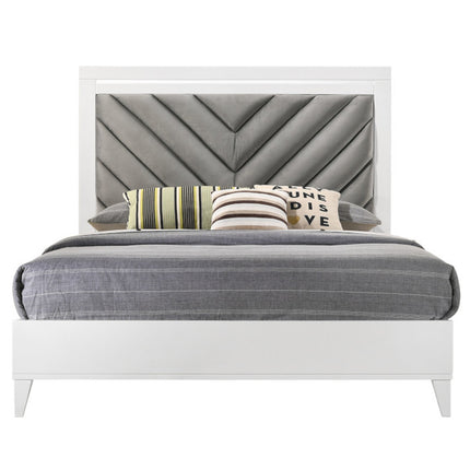 ACME 27390Q Chelsie Queen Bed Gray Fabric & White Finish(1Set/2Ctn)