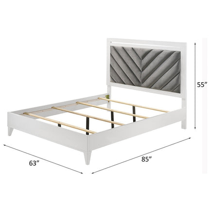 ACME 27390Q Chelsie Queen Bed Gray Fabric & White Finish(1Set/2Ctn)