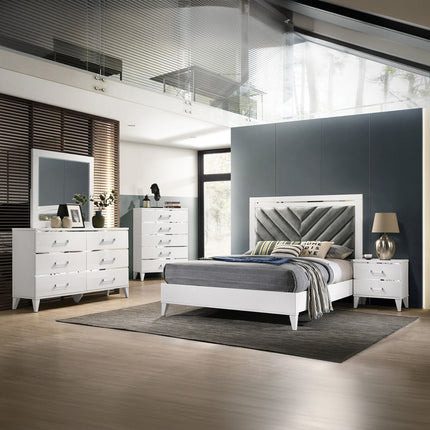 ACME 27390Q Chelsie Queen Bed Gray Fabric & White Finish(1Set/2Ctn)
