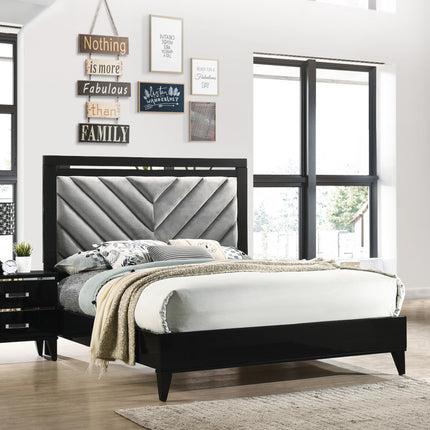ACME 27407EK Chelsie Eastern King Bed Gray Fabric & Black Finish(1Set/2Ctn)