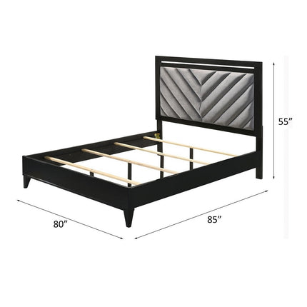 ACME 27407EK Chelsie Eastern King Bed Gray Fabric & Black Finish(1Set/2Ctn)