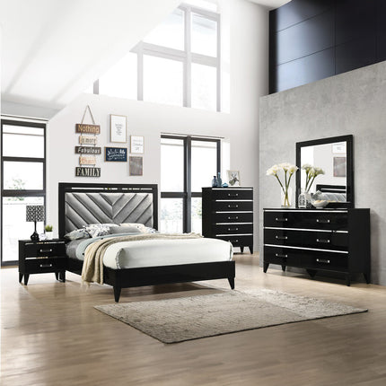 ACME 27407EK Chelsie Eastern King Bed Gray Fabric & Black Finish(1Set/2Ctn)