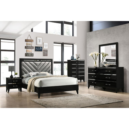 ACME 27410Q Chelsie Queen Bed Gray Fabric & Black Finish(1Set/2Ctn)