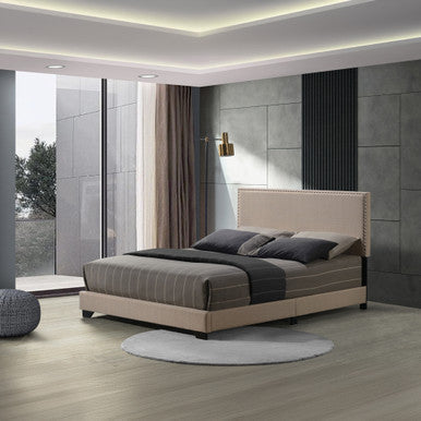 ACME 27420Q Leandros Queen Bed Beige Fabric ACME Furniture