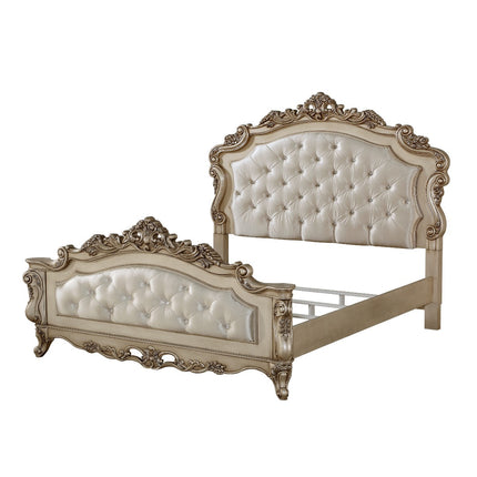 ACME 27437EK Gorsedd Eastern King Bed, Fabric & Antique White (1Set/3Ctn)