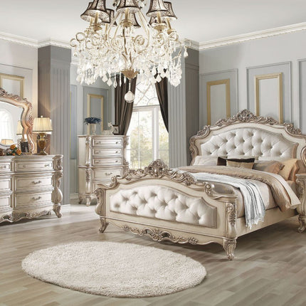 ACME 27440Q Gorsedd Queen Bed, Fabric & Antique White (1Set/3Ctn)
