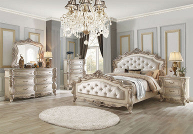 ACME 27440Q Gorsedd Queen Bed, Fabric & Antique White (1Set/3Ctn) ACME Furniture