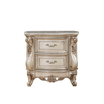 ACME 27443 Gorsedd Nightstand with Marble Top, Marble & Antique White