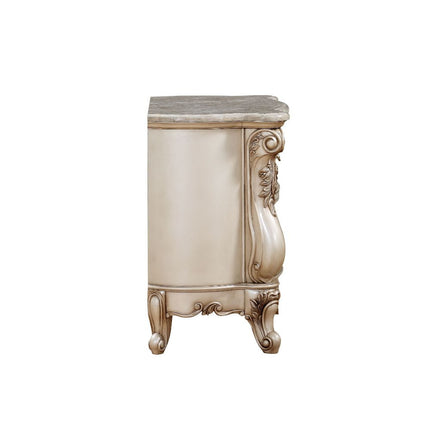 ACME 27443 Gorsedd Nightstand with Marble Top, Marble & Antique White