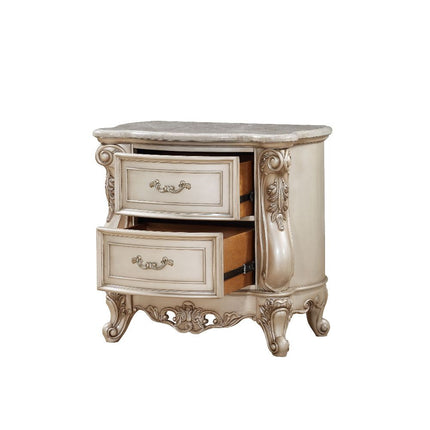ACME 27443 Gorsedd Nightstand with Marble Top, Marble & Antique White