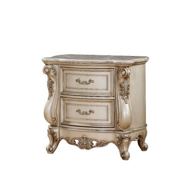 ACME 27443 Gorsedd Nightstand with Marble Top, Marble & Antique White ACME Furniture