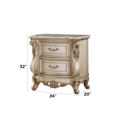 ACME 27443 Gorsedd Nightstand with Marble Top, Marble & Antique White