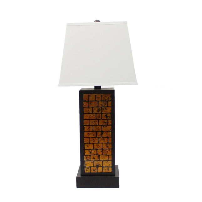 31" Black and Yellow Metal Bedside Table Lamp With White Empire Shade HomeRoots