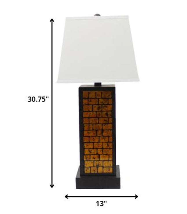 31" Black and Yellow Metal Bedside Table Lamp With White Empire Shade HomeRoots