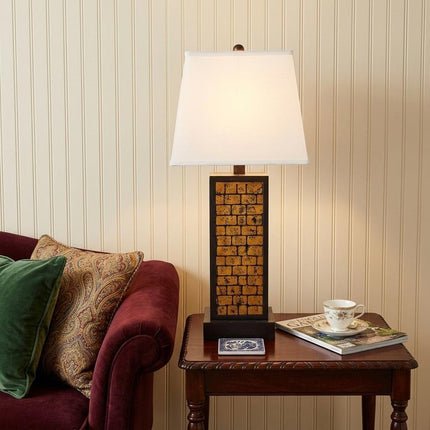 31" Black and Yellow Metal Bedside Table Lamp With White Empire Shade HomeRoots