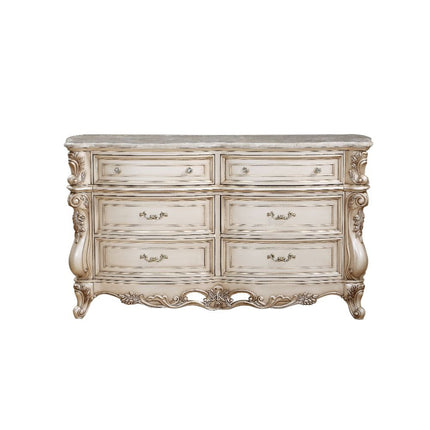 ACME 27445 Gorsedd Dresser with Marble Top, Marble & Antique White