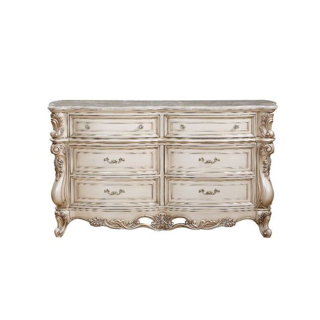 ACME 27445 Gorsedd Dresser with Marble Top, Marble & Antique White