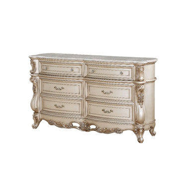 ACME 27445 Gorsedd Dresser with Marble Top, Marble & Antique White ACME Furniture