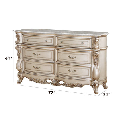 ACME 27445 Gorsedd Dresser with Marble Top, Marble & Antique White