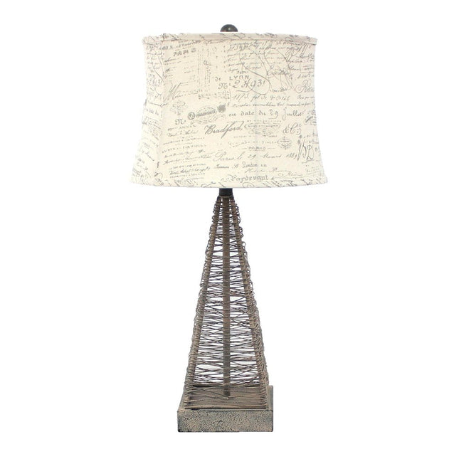 29" Gray Metal Geometric Bedside With White Text Drum Shade HomeRoots