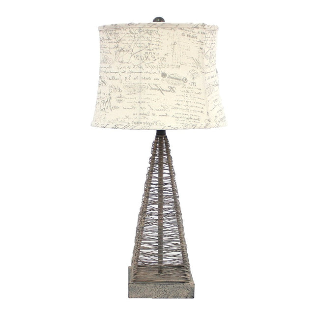 29" Gray Metal Geometric Bedside With White Text Drum Shade HomeRoots